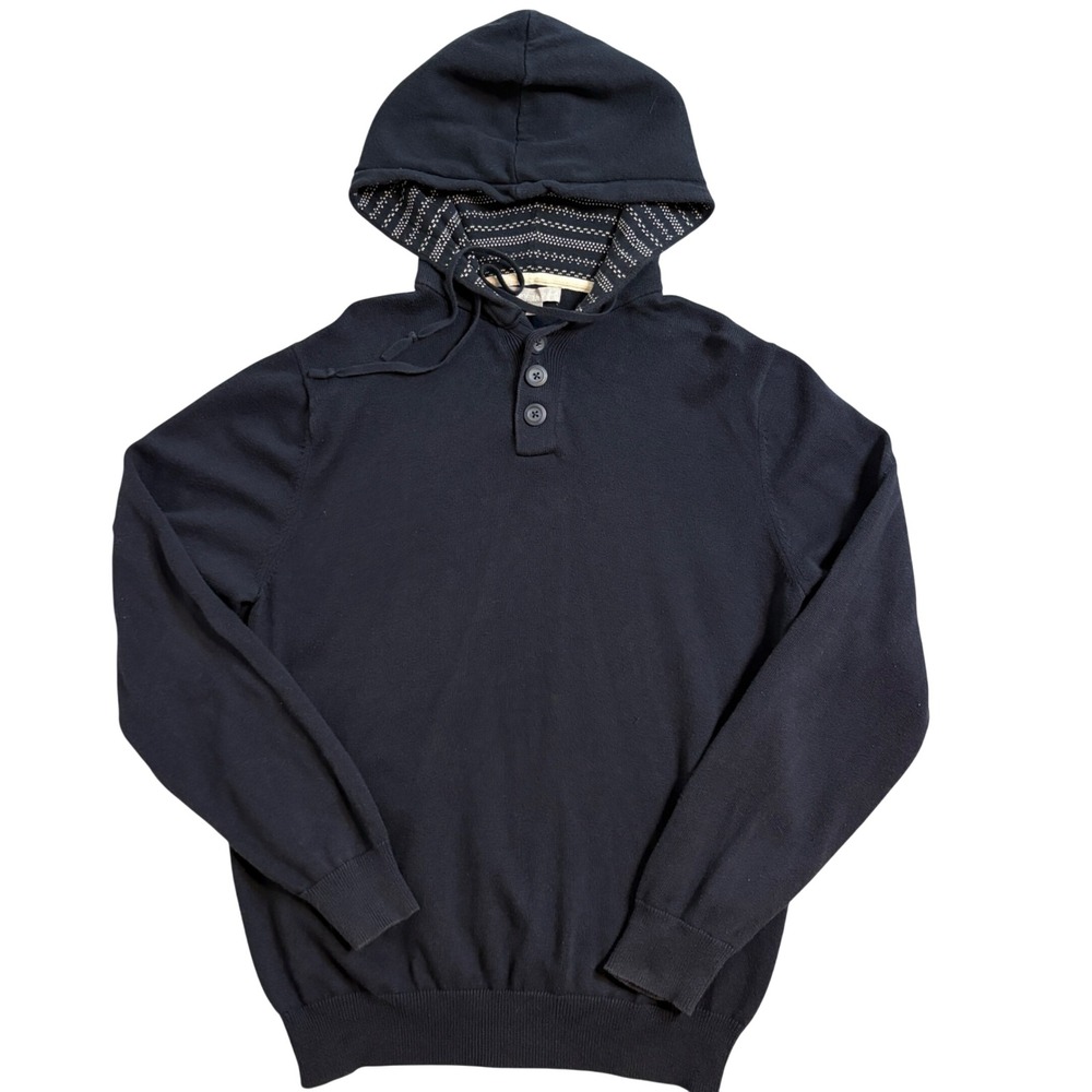 Grayson & Dunn Mens Navy Blue 100% Cotton Henley Hoodie Sweater Large